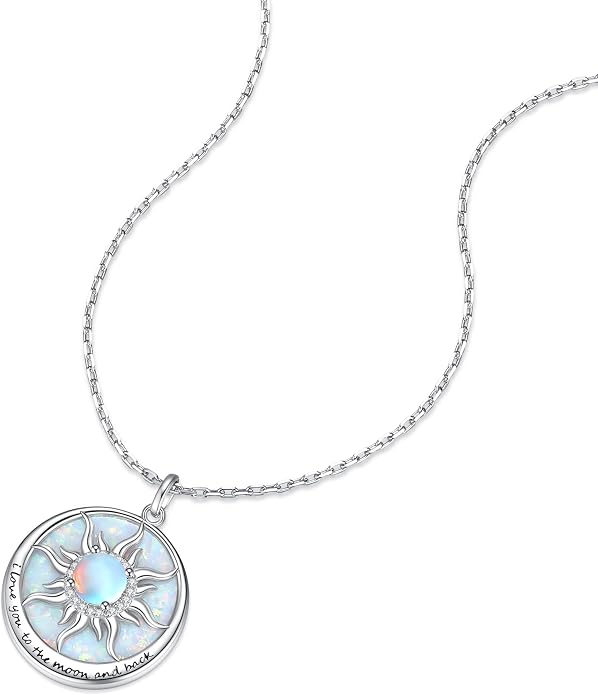 FANCIME Sunflower Necklace with Engraved Messgae 925 Sterling Silver Opal Gemstone Pendant Fine Jewelry Anniversary Birthday Gifts for Women Mom Wife Her, Chain Length 16+2 Inch