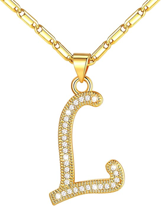 U7 Initial Necklace for Women, Gold/Platinum Plated CZ Crystal Letter A-Z Pendant Necklace, Shiny 20 Inch Name Chain Dainty Personalized Jewelry for Men Mom Wife Friend