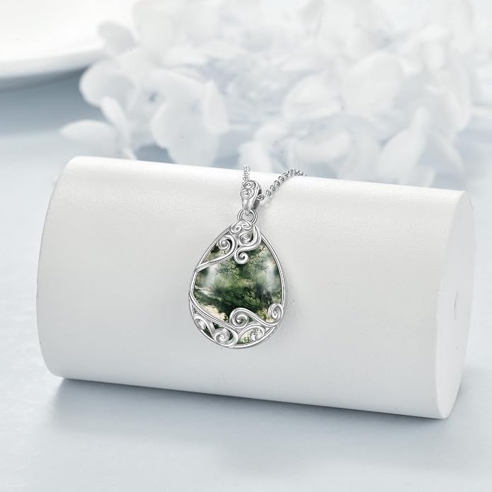 YAFEINI 925 Sterling Silver Moonstone Necklace Filigree Teardrop Pendant Necklace Jewelry for Women Girls