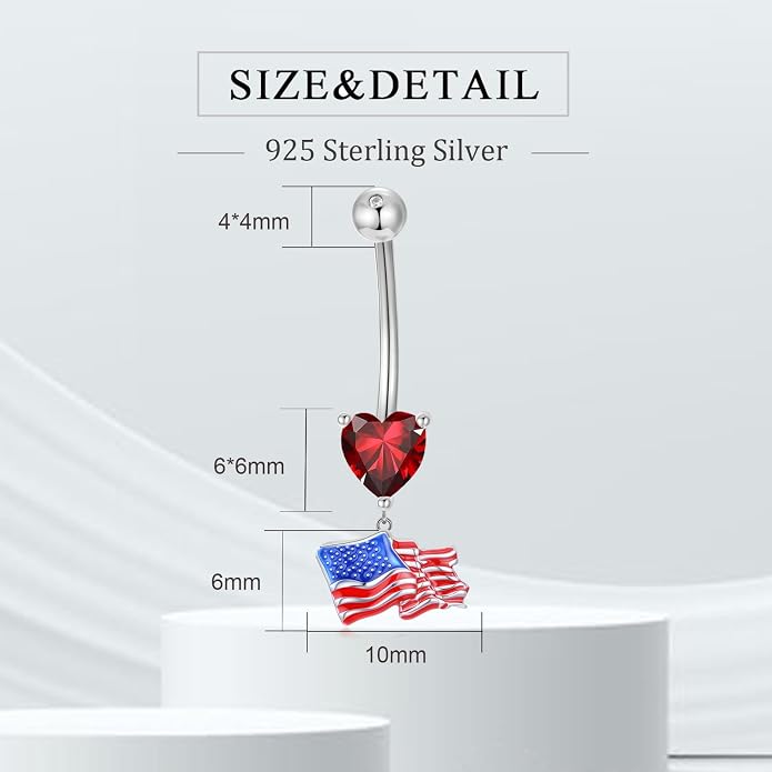Sterling Silver 14G Belly Button Rings Cross/Cat/Butterfly/Cow/Skull/Birthstone Heart Navel Rings 16mm Body Piercing Jewelry for Women