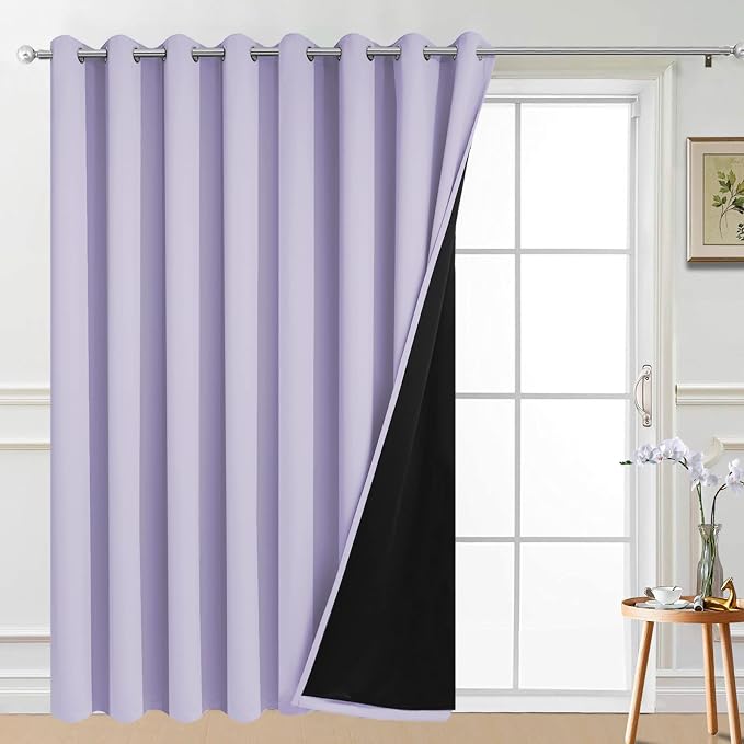 Yakamok Lilac 100% Blackout Patio Door Curtain Panels W100 x L96,1 Panel | Noise Reducing Barrier Panel for Sliding Glass Door, 2 Thick Layers Heat Full Light Blocking Patio Door Drapery