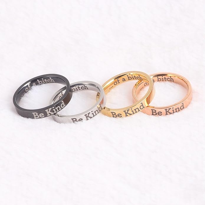Be Kind Ring, Be Kind of a Bitch Ring Be Kind... Of A Bitch Ring Stainless Steel Engraved Band Friendship Ring Inspirational Motivational Funny Ring Jewelry Gift for Sorority Sisters Friends Anniversary Birthday