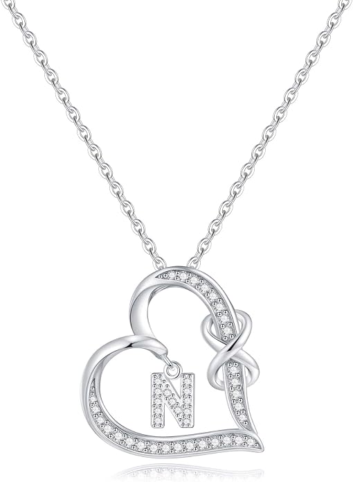 Infinity Heart Necklaces for Women, S925 Sterling Silver Initial Necklace Womens Jewelry Mothers Day Gifts Girls Valentines Gifts for Her Christmas Birthday Gifts for Women Mom Wife Girlfriend