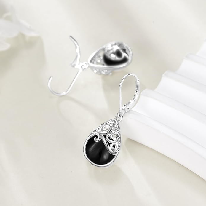 925 Sterling Silver Leverback Earrings Vintage Filigree Dangle Drop Earrings Jewelry Birthday Gifts for Women
