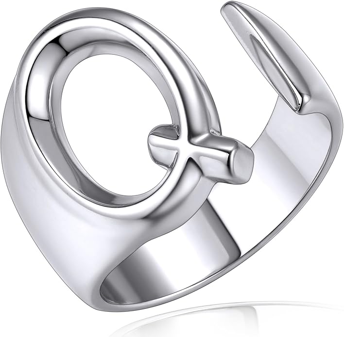 KeyStyle Bold Initial Letter Rings Adjustable, GoldChic Jewelry Women Gold Statement Ring Personalized Engraved Women’s Open Signet Ring for Party (Gold, White Gold, Black)
