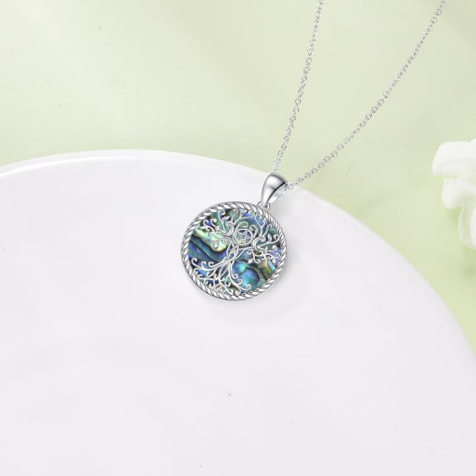 POPLYKE Tree of Life Necklace for Women Sterling Silver Celtic Knot Family Tree With Blue/Purple/Volcano Crystal Irish Gifts for Mom Wife Birthday Christmas