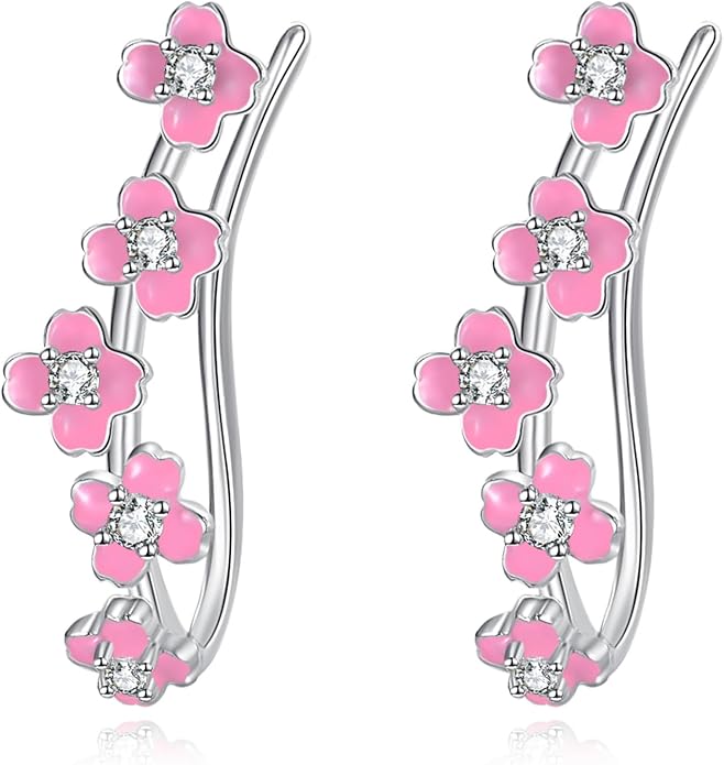 leaf/cherry blossom/purple orchid/celtic knot earrings Ear Climber Crawler Cuff Sterling Silver Wrap Earrings for Women
