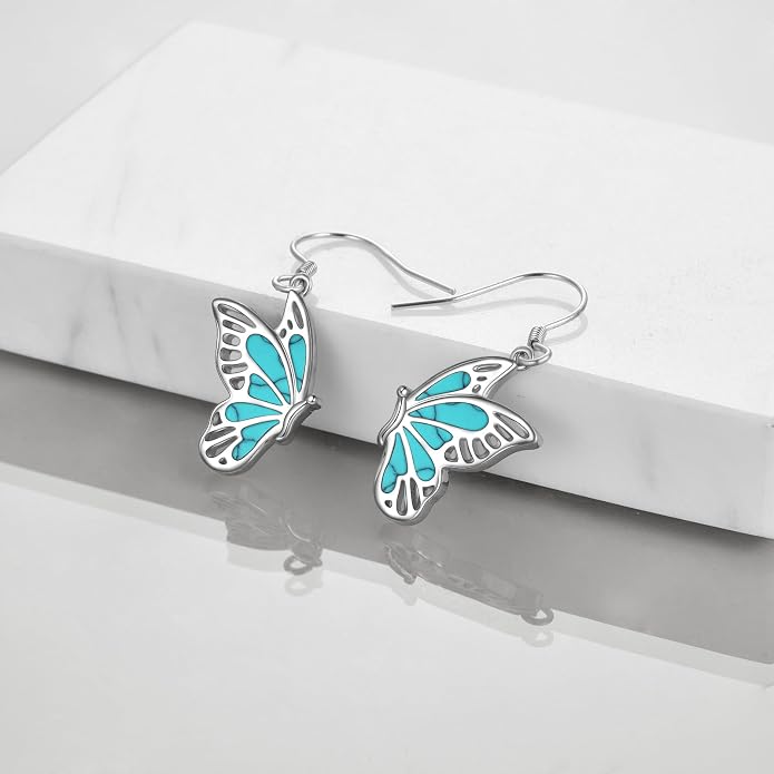 Butterflygold/Cat/dog/Dragonfly/Orca/Bee/Amber/Axolotl/Toothless/Hedgehog/Dragon/Snake/Horse/Mushroom/Anime/Dragonfly Earring for Women Sterling Silver Animals Drop Earring Jewelry Hypoallergenic (silver-butterfly)
