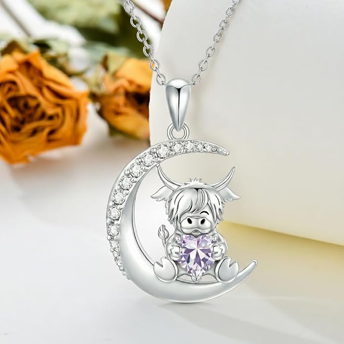 PROESS Animal Birthstone Necklace 925 Sterling Silver Otter/Axolotl/Hippo/Elephant/Dachshund/Monkey/Red Panda Pendant Necklace Animal Birthstone Jewelry Gifts for Women