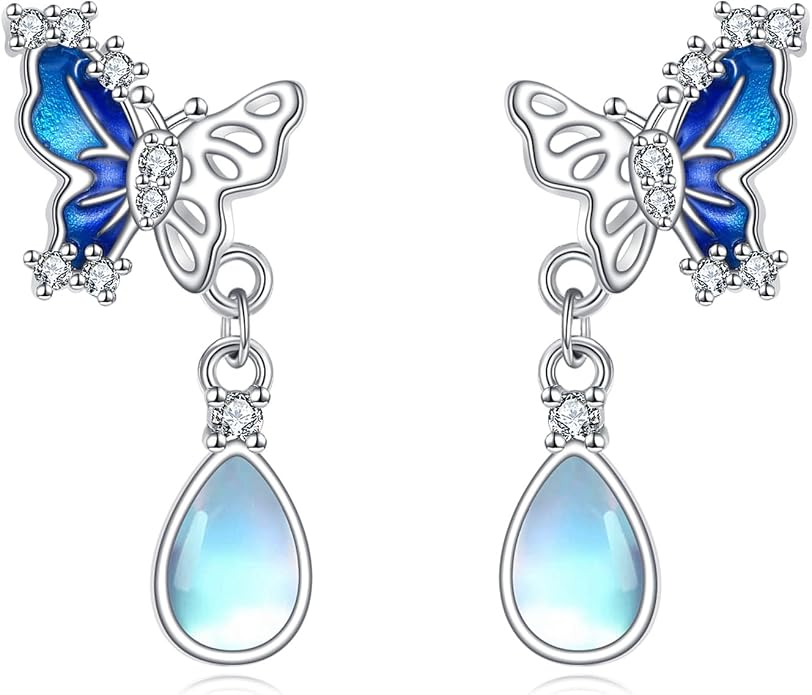 POPLYKE Dragonfly Butterfly Hummingbird Sunflower Earrings 925 Sterling Silver Abalone Shell Moonstone Leverback Earrings Jewelry