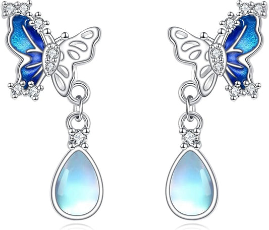 POPLYKE Dragonfly Butterfly Hummingbird Sunflower Earrings 925 Sterling Silver Abalone Shell Moonstone Leverback Earrings Jewelry