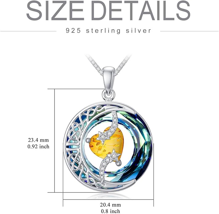 TOUPOP Birthstone Necklace 925 Sterling Silver Moon and Star Pendant Celtic Moon Jewelry with Blue Crystal Anniversary Birthday Gifts for Women Mom Wife Her