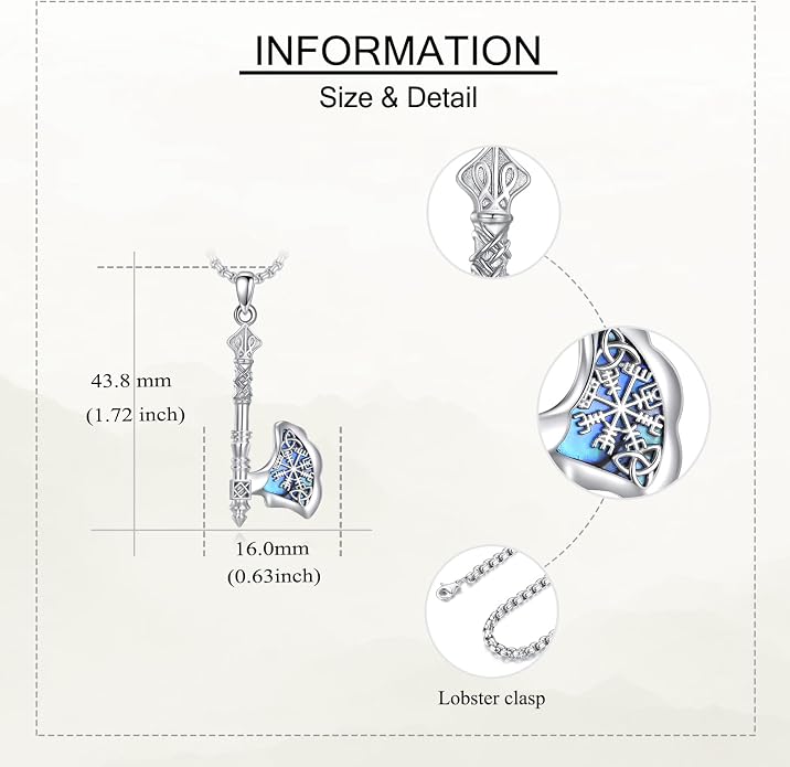 MONGAS Viking Axe Necklace for Men Sterling Silver Axe Pendant Rune Necklace Viking Jewelry Nordic Mythology Gifts for Men