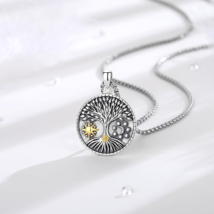 AEONSLOVE Tree of Life Necklace 925 Sterling Silver, Family Tree of Life Pendants Jewelry Gifts for Women Wife Mother, 18 Inch Chain