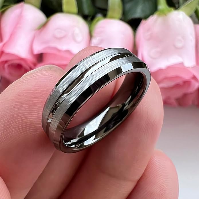 TUTISS 6mm 8mm Silver/Black/Blue/Gunmetal/Gold/Rose Gold Tungsten Rings for Men Women Fashion Engagement Wedding Bands Matte Finish Beveled Edges Comfort Fit