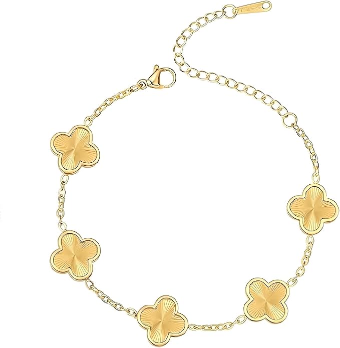 18K gold-plated mother of pearl enamel, adjustable clover lucky bracelet for women/New Year gift/Valentine's Day gift