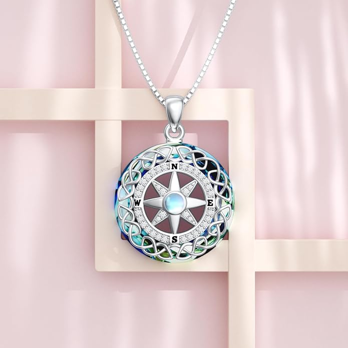 ROMANTICWORK Clover/AA/Ankh/Sun/Compass Necklace Sterling Silver Moss Agate Turquoise Butterfly/Dragonfly/Bee Pendant Jewellery Christmas Birthday Gifts for Women
