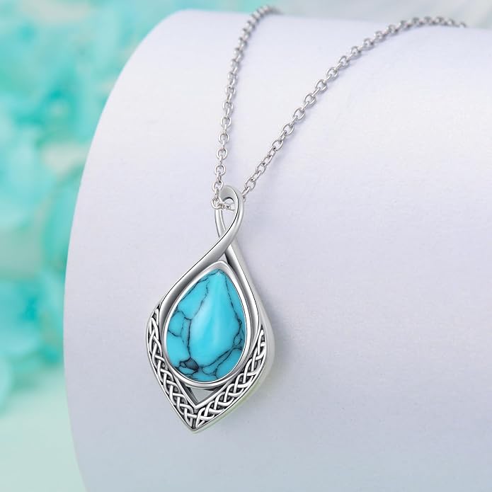 PELOVNY Celtic Knot Necklaces for Women 925 Sterling Silver Gemstone/Birthstone Teardrop Infinity Necklace Irish Celtic Pendant Jewelry Gifts for Mom Daughter Wife
