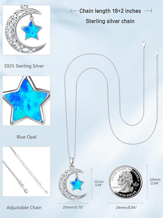 Dreamboat Sterling Silver Moon and Star Necklace Silver Crescent Moon Necklaces for Women Star Pendant Celestial Jewelry Gifts
