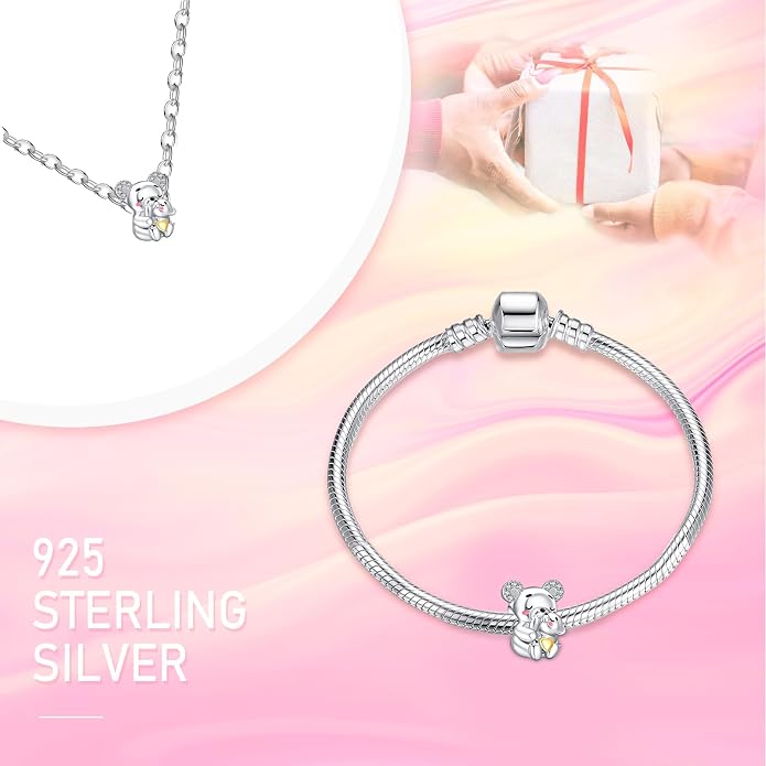 NINGAN 925 Sterling Silver Charm Golden Love Charm Buckle Safety Chain Travel Bead Firefly Dragonfly Pendant, Suitable for Women Bracelet and Necklace as Gift from Mom and Friends