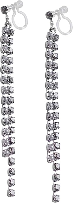 Dangle Silver Invisible Clip On Earrings for Women Not Pierced Gold Crystal Rhinestone Comfortable Hoop Fringe Long Chain Clip On Earrings