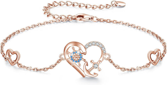 MEDWISE Multicolor Anchor Bracelets 925 Sterling Silver Anchor Jewelry Nautical Adjustable Bracelets Navy Wife Jewelry Gifts for Women Daughter Christmas Gifts 2025
