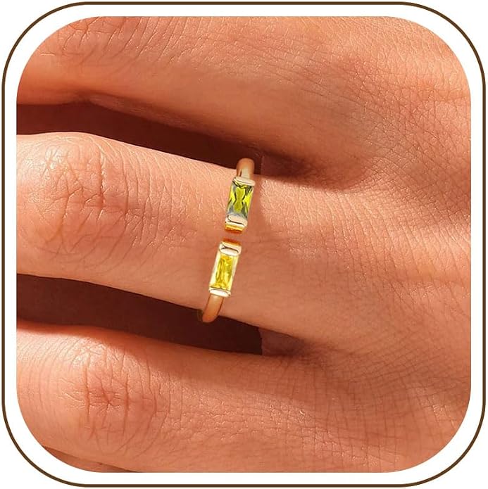 WFYOU Gold Birthstone Rings for Women - Non Tarnish Dainty 14K Gold Plated Stackable CZ Rings for Her & Couples - Personalized Jewelry Gift for Birthday