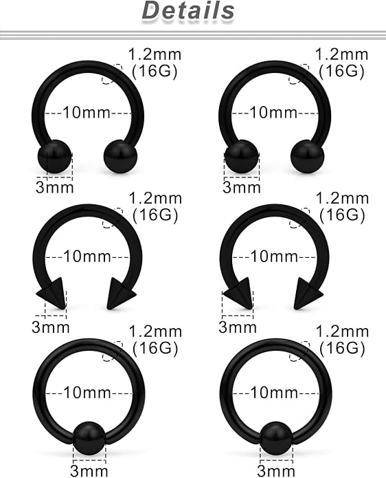 00G 0G 2G 4G 6G 8G 10G 12G 14G 16G Septum Rings Silver Black Surgical Steel Heavy Gauges Earrings Stretching kit Eyebrow Lip Septm Nose Rings Helix Tragus Daith Rook Earrings Hoops 10mm-19mm