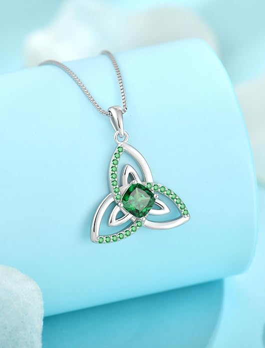 Celtic Birthstone Necklace for Women 925 Sterling Silver Trinity Knot Triquetra Crystal Pendant