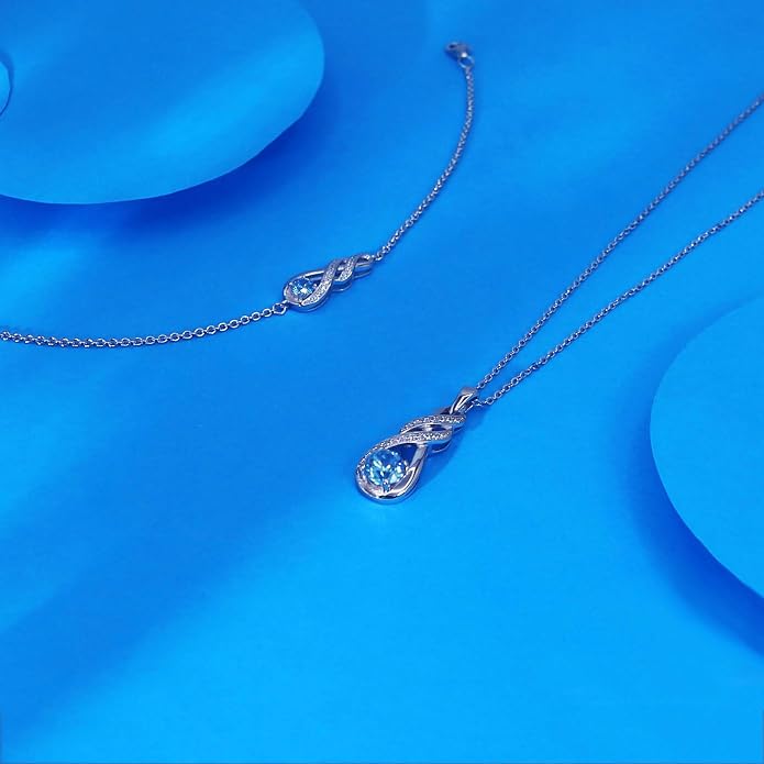 Birthstone Necklaces for Women 925 Sterling Silver Infinity Pendant Created Gemstone Jewelry for Her, 16"+2"