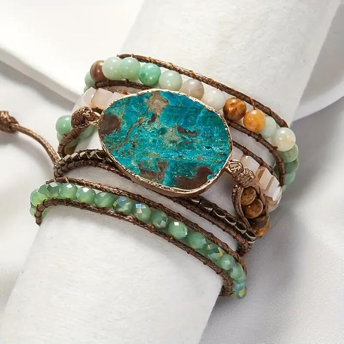 Boho Wrap Bracelet for Women, Handmade Natural Imperial Jasper Multi-Layer Stone Beaded Bracelet, Bohemian Healing Crystal Stone Jewelry Gifts