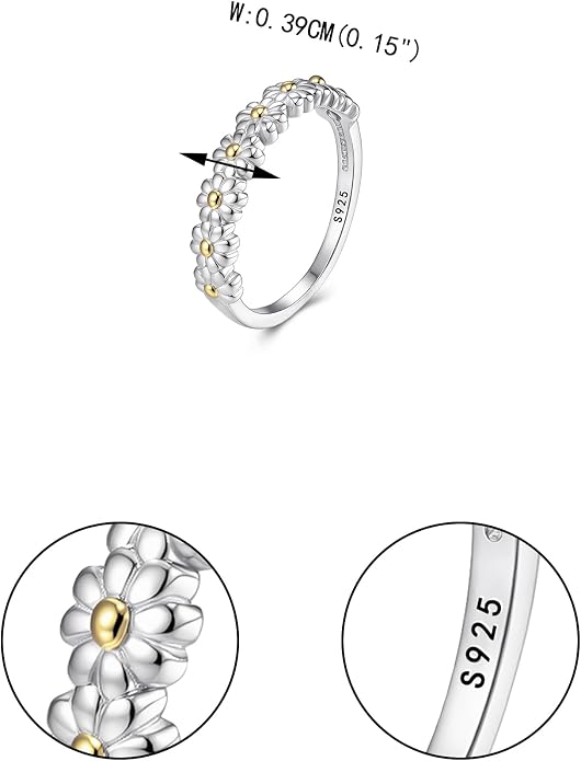 EVER FAITH Dainty 925 Sterling Silver Daisy Blooms Flower Ring Sunflower Stacking Promise Wedding Band Rings for Women Size 8