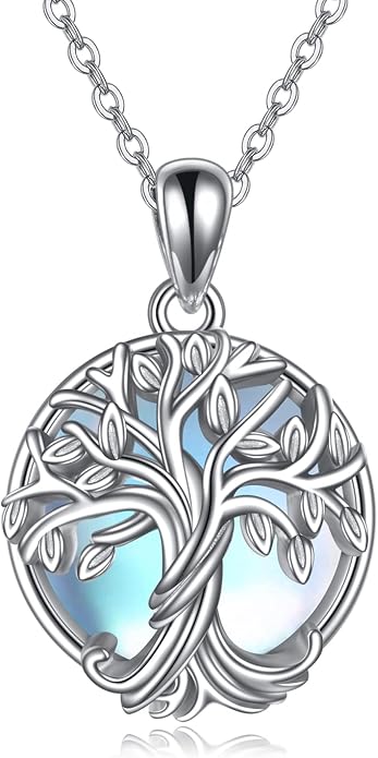 WINNICACA Tree of Life Necklace for Women Sterling Silver Crescent Moon Tree Moonstone Pendant Family Necklace for Mother Daughter Sister Gifts ﻿