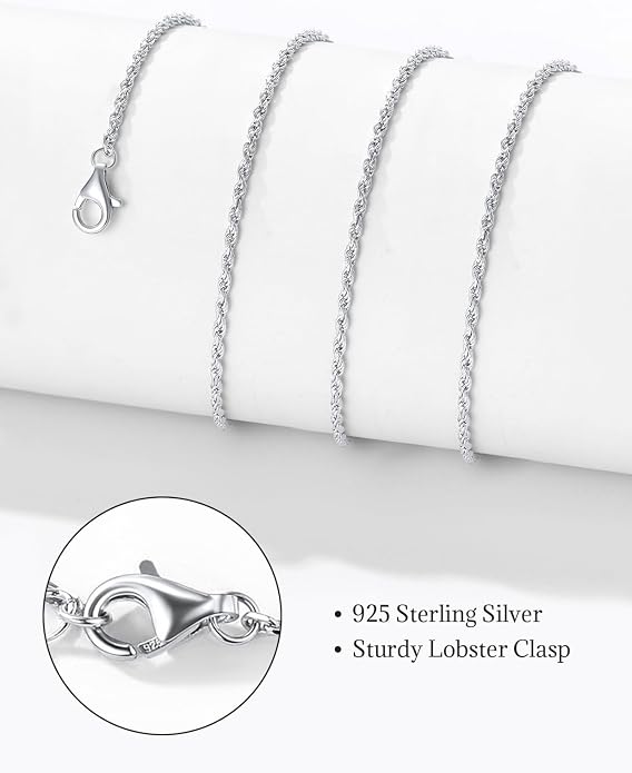 SILVERCUTE 925 Sterling Silver Necklace for Women,1mm/1.3mm/1.5mm/1.6mm Thin Silver Cable Chain/Box Chain/Rope Chain Necklace with Extension Chain,18/20/22/24/26/28/30 Inch