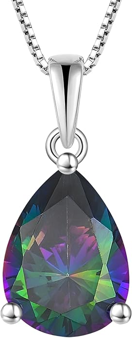 YL Teardrop Necklace 925 Sterling Silver Solitaire Pendant 9x12 MM Pear Cut Multicolored Birthstone Jewelry for Women