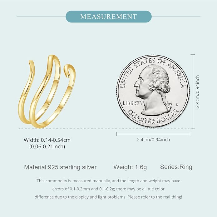 MUNDELL 925 Sterling Silver Simple Multi-layer Leaf Adjustable Ring Green Lucky Leaves Statement Ring for Women Promise Ring Fine Jewelry