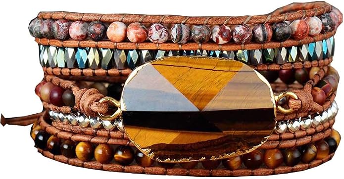 Boho Wrap Bracelet for Women, Handmade Natural Imperial Jasper Multi-Layer Stone Beaded Bracelet, Bohemian Healing Crystal Stone Jewelry Gifts