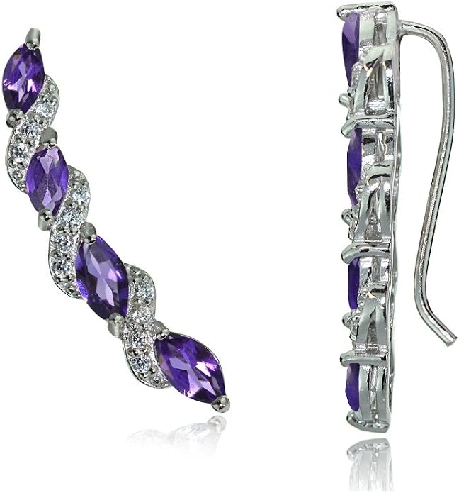 Twist Sterling Silver Ear Climbers & Crawlers - Birthstone & Synthetic Gemstone Earrings for Women