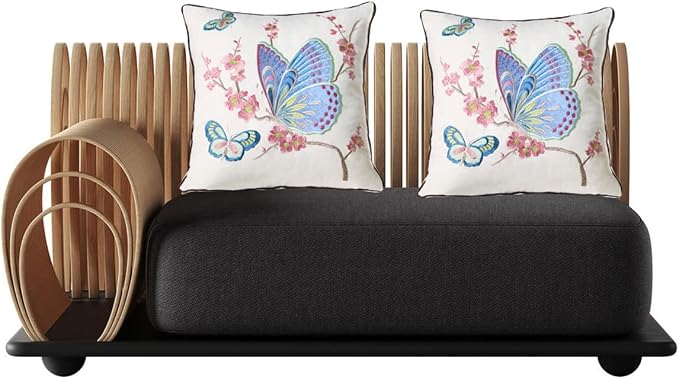 Set of 2 Embroidered Decorative Throw Pillow Covers Couch Square Pillowcases Cushion for Bedroom Sofa Farmhouse Decor 18x18 Inch (Blue Butterfly)