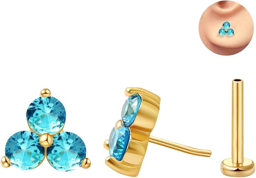 FANSING Cartilage Earring Tragus Stud Trio CZ Stone Flat Back Earring for Helix Conch Threadless Push Pin Labret Stud