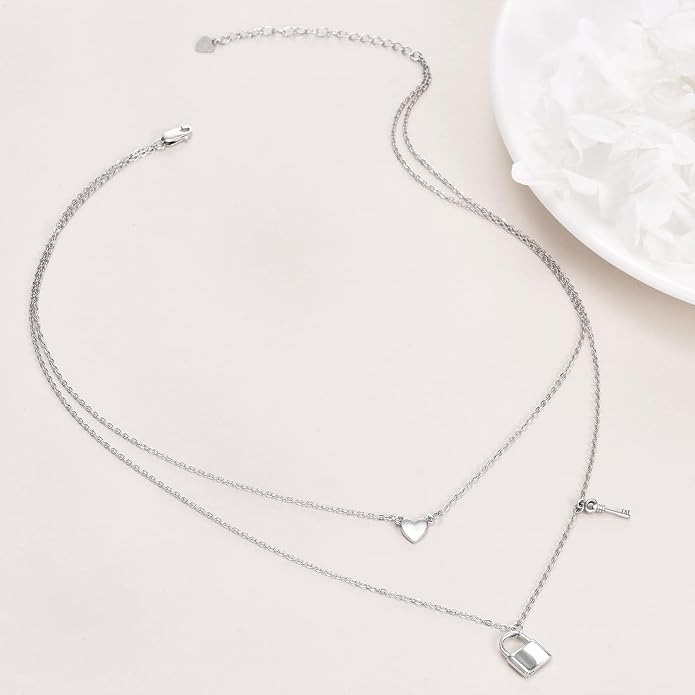 MONGAS Tree of Life/Infinity Cross/Lock and Key/Lotus/Hamsa/Horse/Strawberry/Opal/Lariat/Dragonfly/Heart/Violin Layered Necklace Sterling Silver for Women