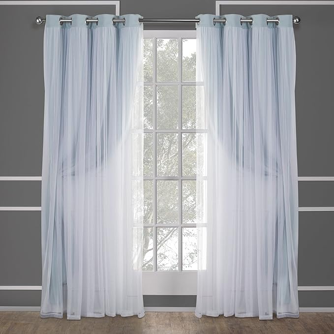 TOWN & COUNTRY LUXE Talia Double Layer Indoor Curtains, Sheer and Room Darkening Blackout, Grommet Top, Energy Efficient, 2-Pack Set, 52"x96", Aqua