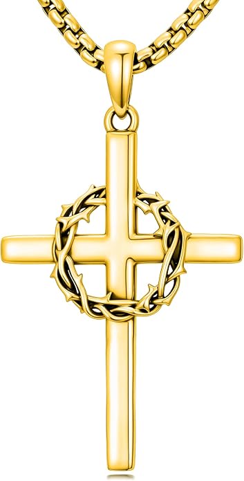 Crown of Thorns Necklace for Men 925 Sterling Silver Nail Cross Necklace Pendant Religious Christian Jewelry Valentines Day Gifts for Men