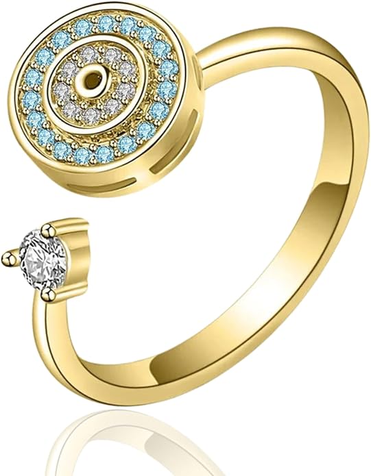 Halukakah 18K Gold/Platinum Plated Anxiety Spinning Ring: Stylish Diamond Heart Stress Relief Jewelry with Beads Spinner,Himalaya Salt Added,Size Adjustable,Gift for Women,Teens,Girls,Daughter,and Mom