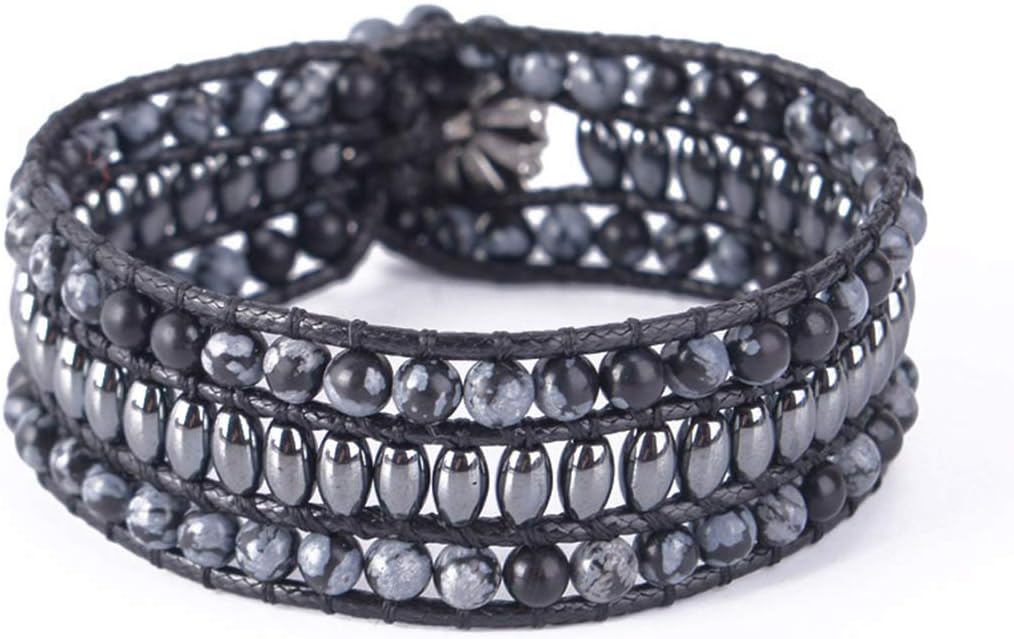 YGLINE Boho Handmade Natural Stone Bead 3 Row Wide Wrap Wrist Statment Bracelet Jewelry Collection