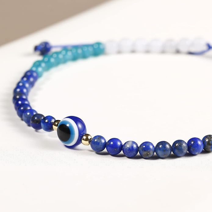 Evil Eye Anklet Bracelets for Women Energy Healing Crystals and Gemstones Worry Stone Beach Foot Meditation Yoga Jewelry