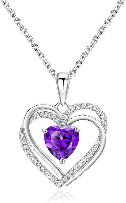 Anniversary Charm Necklace, Sterling Silver 14K Gold Plated Chain with Interlocking Heart Pendant Elegant Birthstone Necklaces for Women, Length 18"