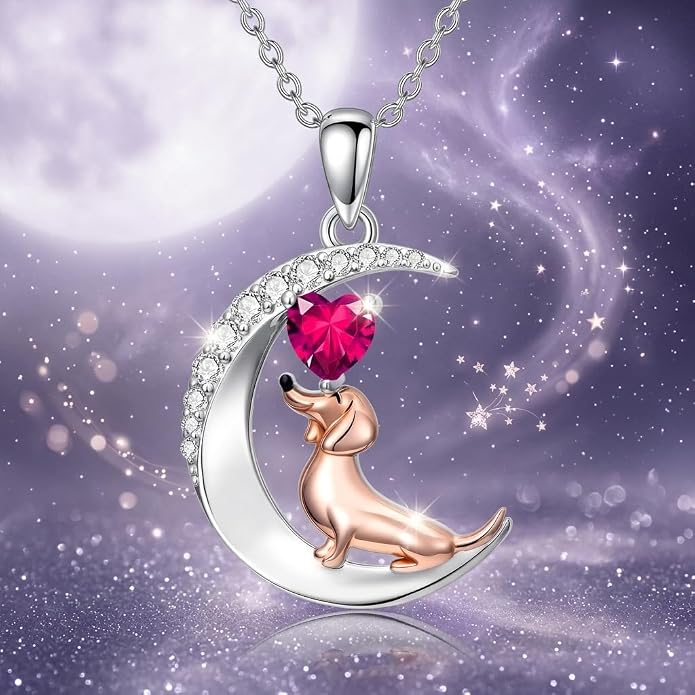 PROESS Animal Birthstone Necklace 925 Sterling Silver Otter/Axolotl/Hippo/Elephant/Dachshund/Monkey/Red Panda Pendant Necklace Animal Birthstone Jewelry Gifts for Women