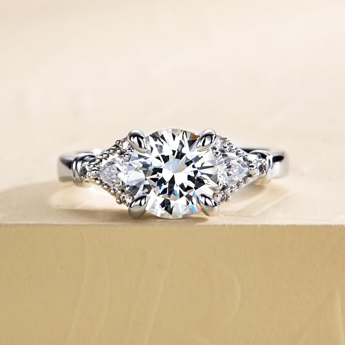 3ct-7ct Cubic Zirconia 3 Stones Engagement Rings 5A Grade Simulated Diamond Cushion Cut/Emerald Cut/Asscher Cut/Heart Cut CZ Anniversary Promise Wedding Rings for Women
