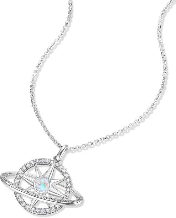 FANCIME Stellar Promise Birthstone Necklace for Women White Gold Plated Sterling Silver Planet Star Pendant Fine Jewelry Anniversary Birthday Mothers Day Gifts for Women Wife Friend Her